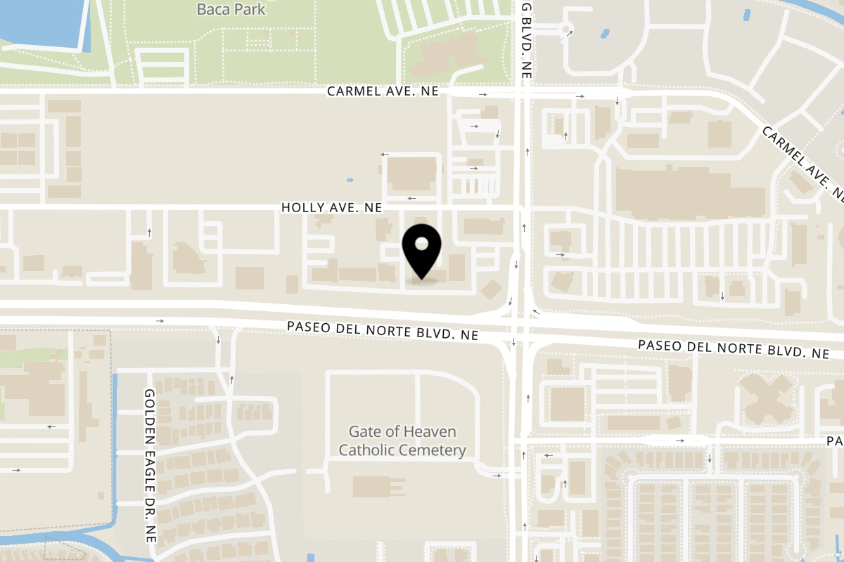 Map showing the location of Sushi Fever on 8001 Wyoming Blvd NE B3 in Albuquerque